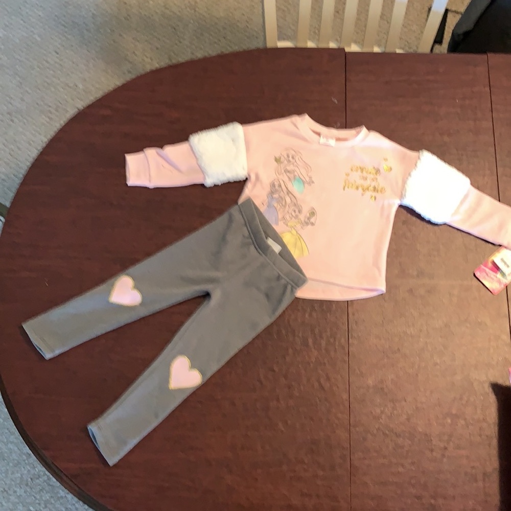 Disney princess sweats suit 2 pc pink and gray 3T